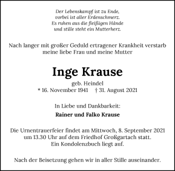 Traueranzeige von Inge Krause von GESAMT