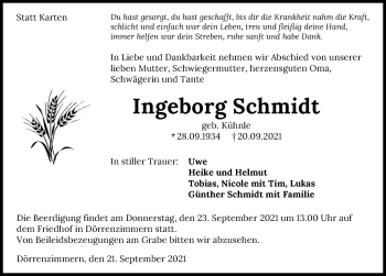 Traueranzeige von Ingeborg Schmidt von GESAMT