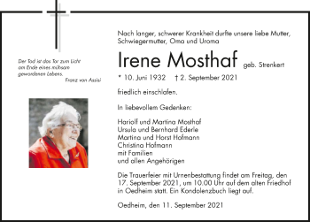 Traueranzeige von Irene Mosthaf von GESAMT