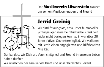 Traueranzeige von Jerrid Greinig von GESAMT