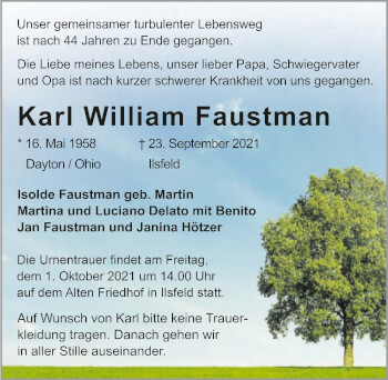 Traueranzeige von Karl Wiliam Faustman von GESAMT