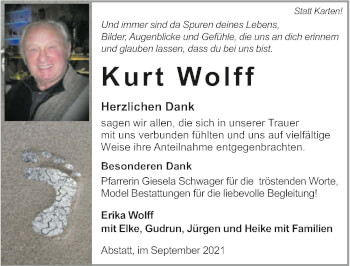 Traueranzeige von Kurt Wolff von GESAMT