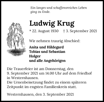 Traueranzeige von Ludwig Krug von GESAMT