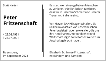 Traueranzeige von Peter Fritzenschaft von GESAMT