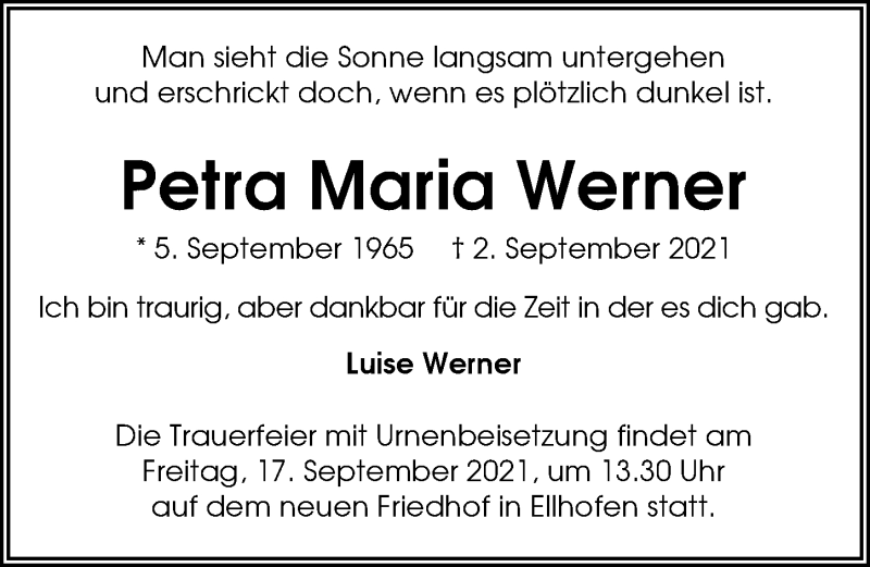  Traueranzeige für Petra Maria Werner vom 14.09.2021 aus GESAMT