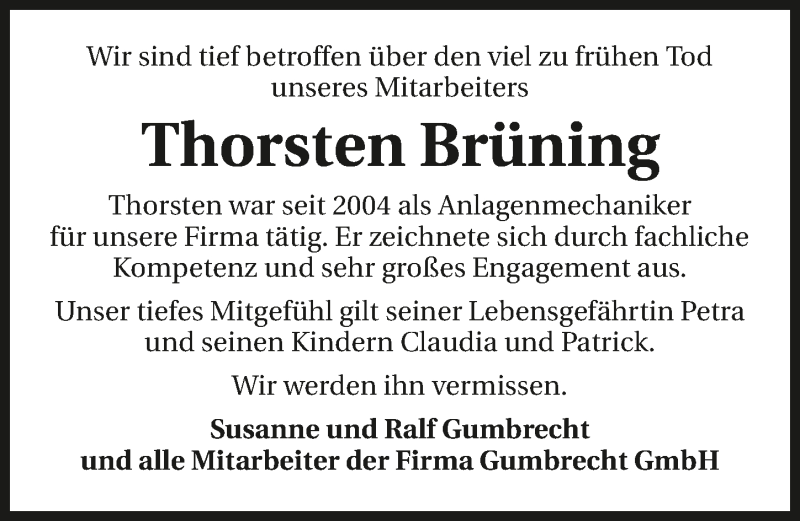  Traueranzeige für Thorsten Brüning vom 22.09.2021 aus GESAMT