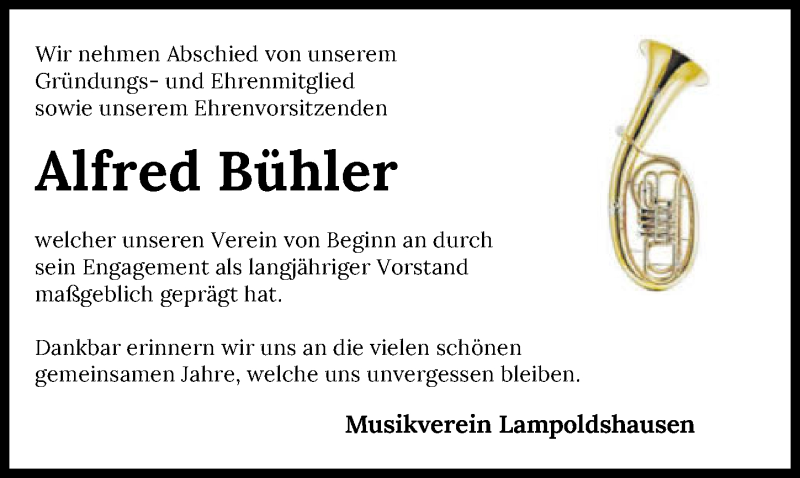  Traueranzeige für Alfred Bühler vom 21.01.2022 aus GESAMT