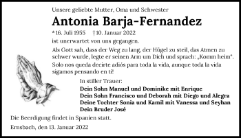 Traueranzeige von Antonia Barja-Fernandez von GESAMT