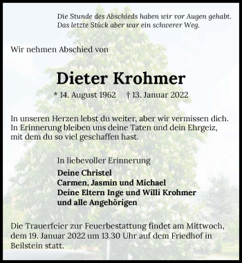 Traueranzeige von Dieter Krohmer von GESAMT