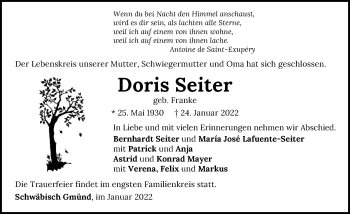 Traueranzeige von Doris Seiter von GESAMT