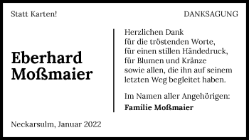 Traueranzeige von Eberhard Moßmaier von GESAMT