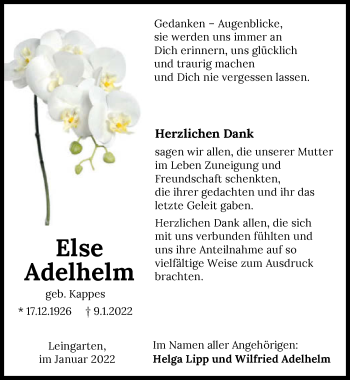 Traueranzeige von Else Adelhelm von GESAMT