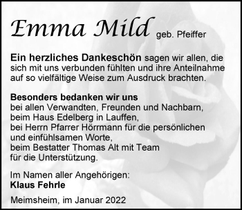 Traueranzeige von Emma Mild von GESAMT