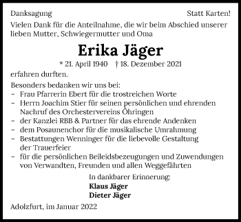 Traueranzeige von Erika Jäger von GESAMT