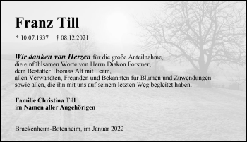 Traueranzeige von Franz Till von GESAMT