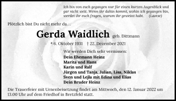Traueranzeige von Gerda Waidlich von GESAMT
