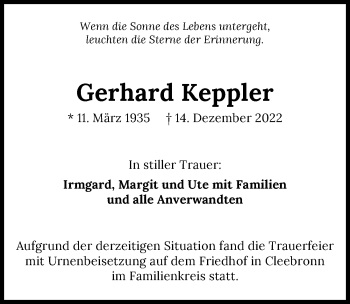 Traueranzeige von Gerhard Keppler von GESAMT