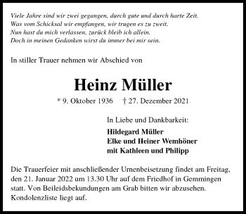 Traueranzeige von Heinz Müller von GESAMT