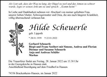 Traueranzeige von Hilde Scheuerle von GESAMT