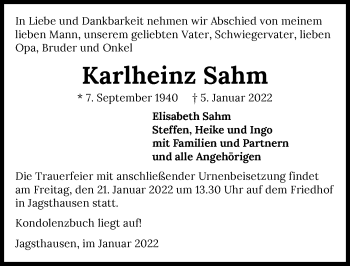 Traueranzeige von Karlheinz Sahm von GESAMT