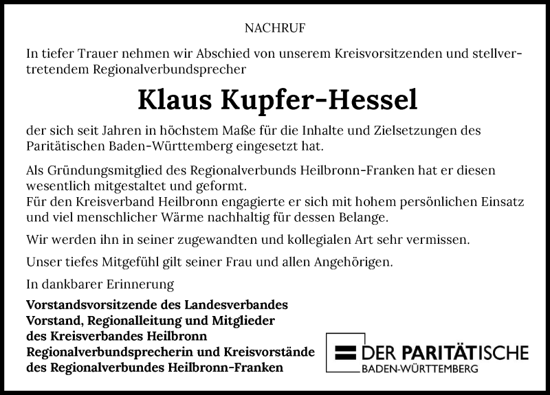  Traueranzeige für Klaus Kupfer-Hessel vom 05.01.2022 aus GESAMT