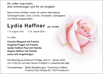 Traueranzeige von Lydia Haffner von GESAMT