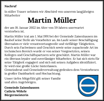 Traueranzeige von Martin Müller von GESAMT
