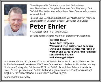 Traueranzeige von Peter Ehrler von GESAMT