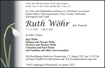 Traueranzeige von Ruth Wöhr von GESAMT