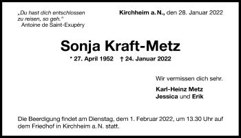 Traueranzeige von Sonja Kraft-Metz von GESAMT