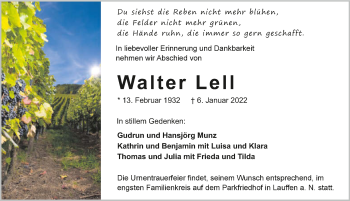 Traueranzeige von Walter Lell von GESAMT