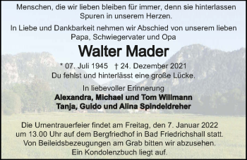 Traueranzeige von Walter Mader von GESAMT