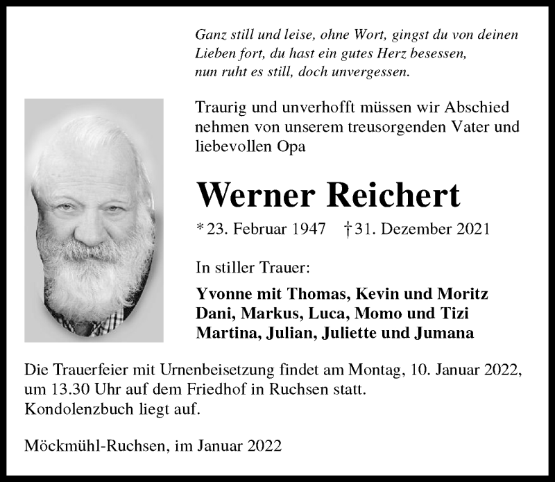  Traueranzeige für Werner Reichert vom 08.01.2022 aus GESAMT
