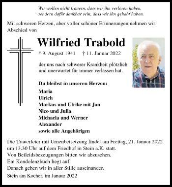 Traueranzeige von Wilfried Trabold von GESAMT