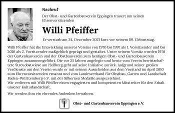 Traueranzeige von Willi Pfeiffer von GESAMT