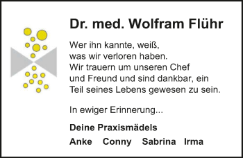 Traueranzeige von Wolfram Flühr von GESAMT