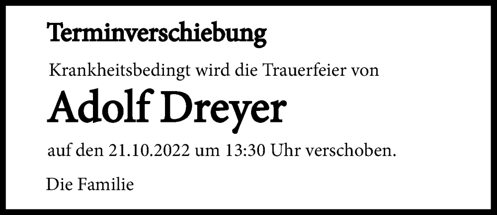  Traueranzeige für Adolf Dreyer vom 12.10.2022 aus GESAMT