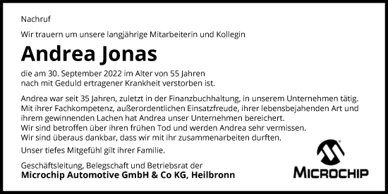 Traueranzeige von Andrea Jonas von GESAMT