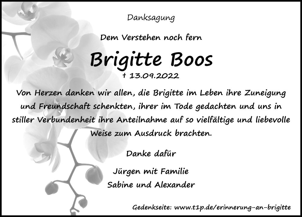  Traueranzeige für Brigitte Boos vom 12.10.2022 aus GESAMT