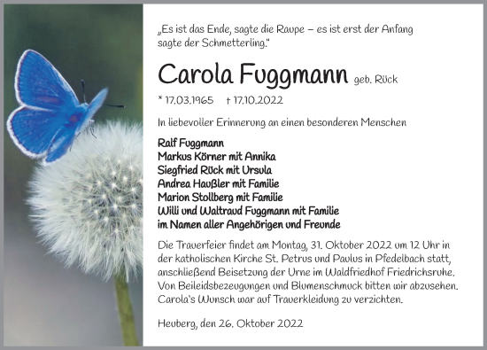 Traueranzeige von Carola Fuggmann von Heilbronner Stimme