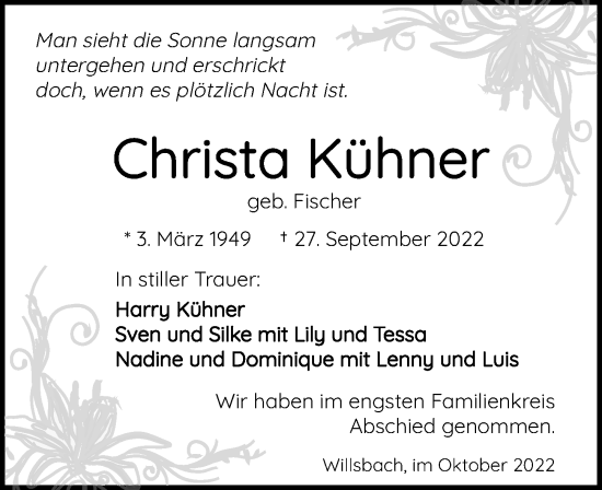 Traueranzeige von Christa Kühner von GESAMT