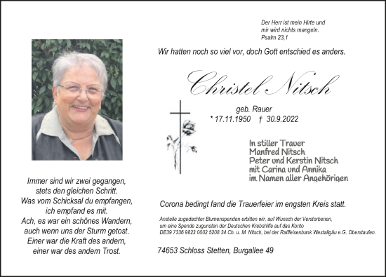 Traueranzeige von Christel Nitsch von GESAMT