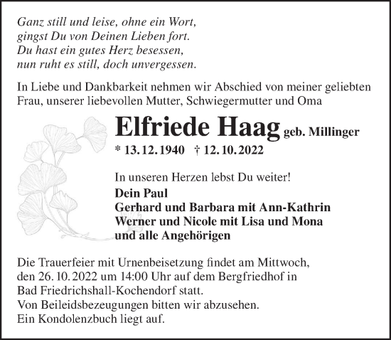 Traueranzeige von Elfriede Haag von Heilbronner Stimme