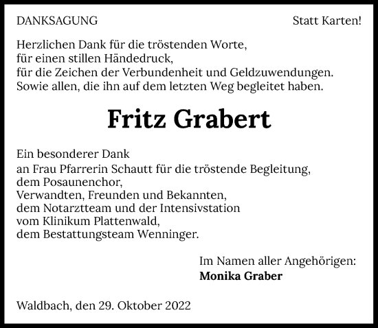 Traueranzeige von Fritz Grabert von Heilbronner Stimme