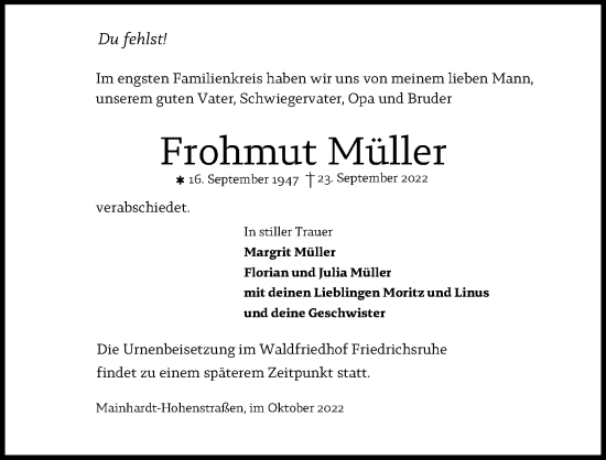 Traueranzeige von Frohmut Müller von GESAMT
