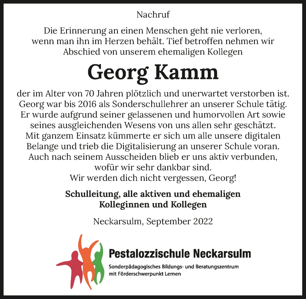  Traueranzeige für Georg Kamm vom 01.10.2022 aus GESAMT
