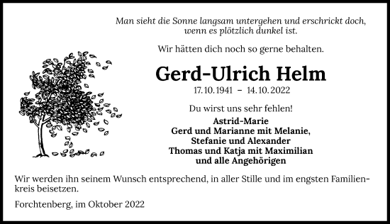 Traueranzeige von Gerd-Ulrich Helm von Heilbronner Stimme