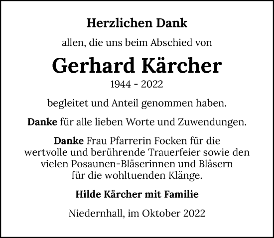 Traueranzeige von Gerhard Kärcher von Heilbronner Stimme