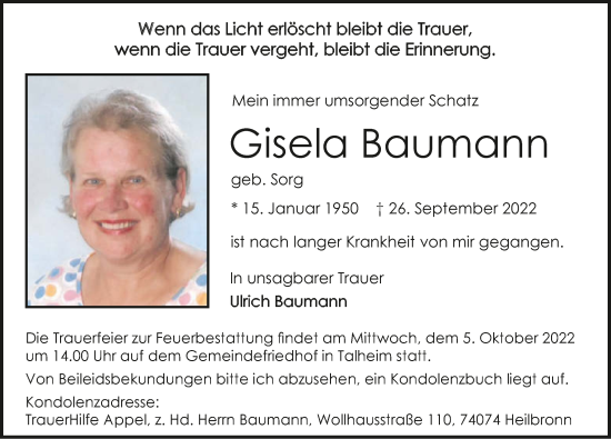 Traueranzeige von Gisela Baumann von GESAMT