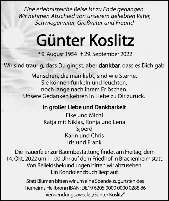 Traueranzeige von Günter Koslitz von GESAMT